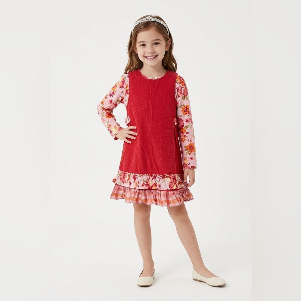 Baby Lulu coral pink cotton corduroy jumper with matching shirt size 6X